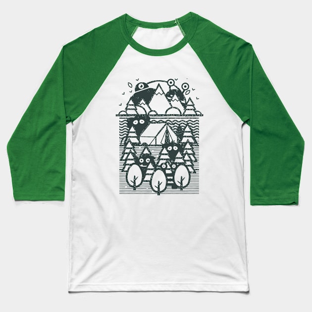 Monsters In The Woods Baseball T-Shirt by artlahdesigns